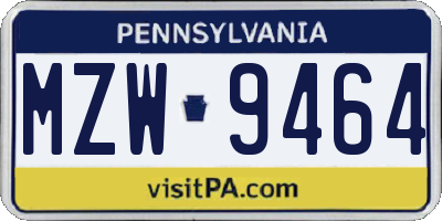 PA license plate MZW9464