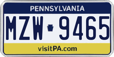 PA license plate MZW9465