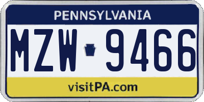 PA license plate MZW9466
