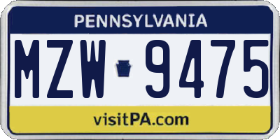 PA license plate MZW9475