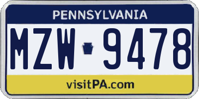 PA license plate MZW9478