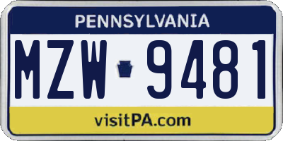PA license plate MZW9481