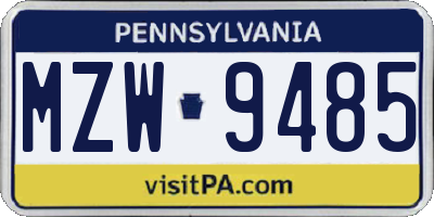 PA license plate MZW9485