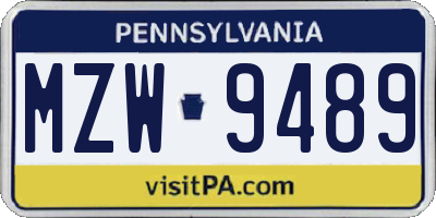 PA license plate MZW9489