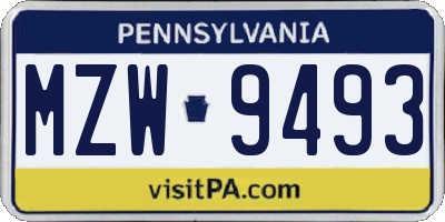 PA license plate MZW9493