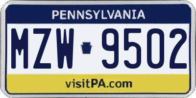 PA license plate MZW9502