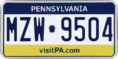 PA license plate MZW9504