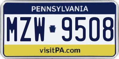 PA license plate MZW9508