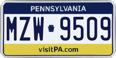 PA license plate MZW9509