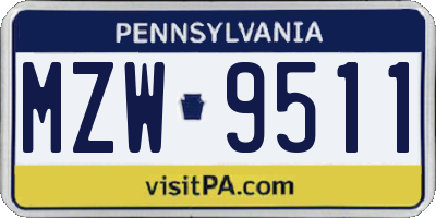 PA license plate MZW9511