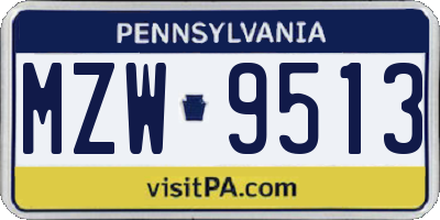 PA license plate MZW9513