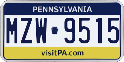 PA license plate MZW9515