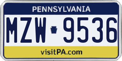 PA license plate MZW9536