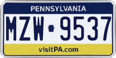 PA license plate MZW9537