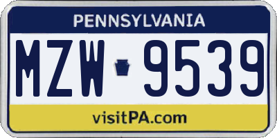 PA license plate MZW9539