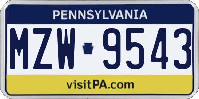 PA license plate MZW9543