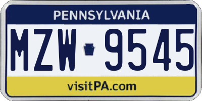 PA license plate MZW9545