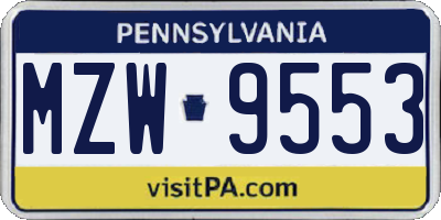 PA license plate MZW9553