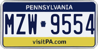 PA license plate MZW9554