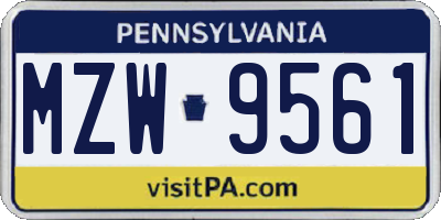 PA license plate MZW9561