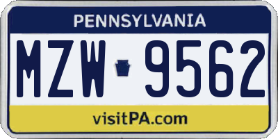 PA license plate MZW9562