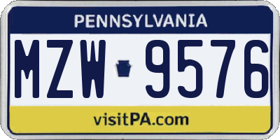 PA license plate MZW9576