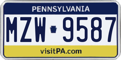 PA license plate MZW9587