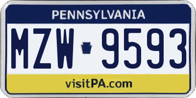 PA license plate MZW9593