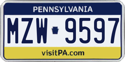 PA license plate MZW9597