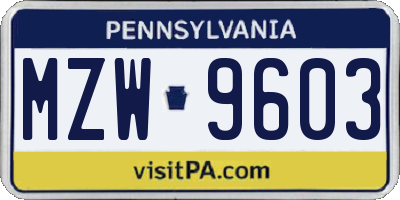 PA license plate MZW9603