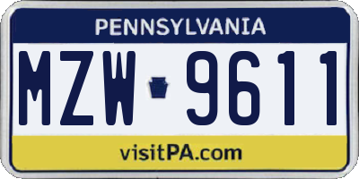 PA license plate MZW9611