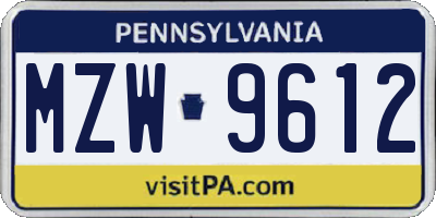 PA license plate MZW9612