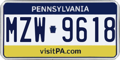 PA license plate MZW9618