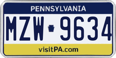 PA license plate MZW9634