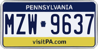 PA license plate MZW9637