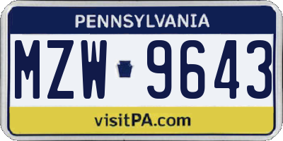 PA license plate MZW9643