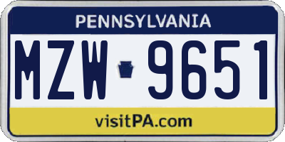 PA license plate MZW9651