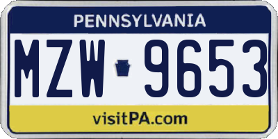 PA license plate MZW9653