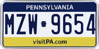 PA license plate MZW9654