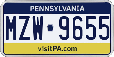 PA license plate MZW9655