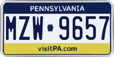 PA license plate MZW9657