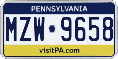 PA license plate MZW9658