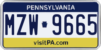 PA license plate MZW9665