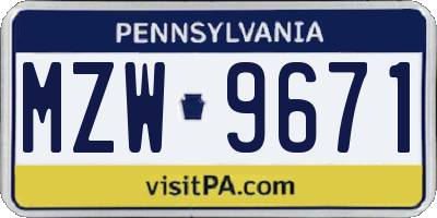 PA license plate MZW9671