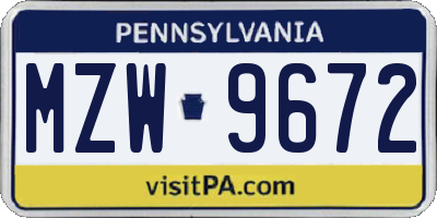 PA license plate MZW9672