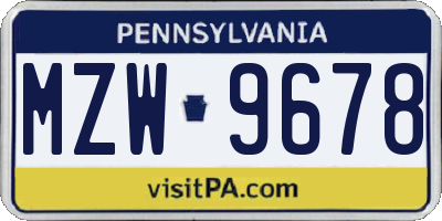 PA license plate MZW9678