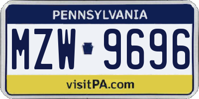 PA license plate MZW9696