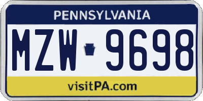 PA license plate MZW9698
