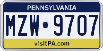 PA license plate MZW9707