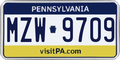 PA license plate MZW9709